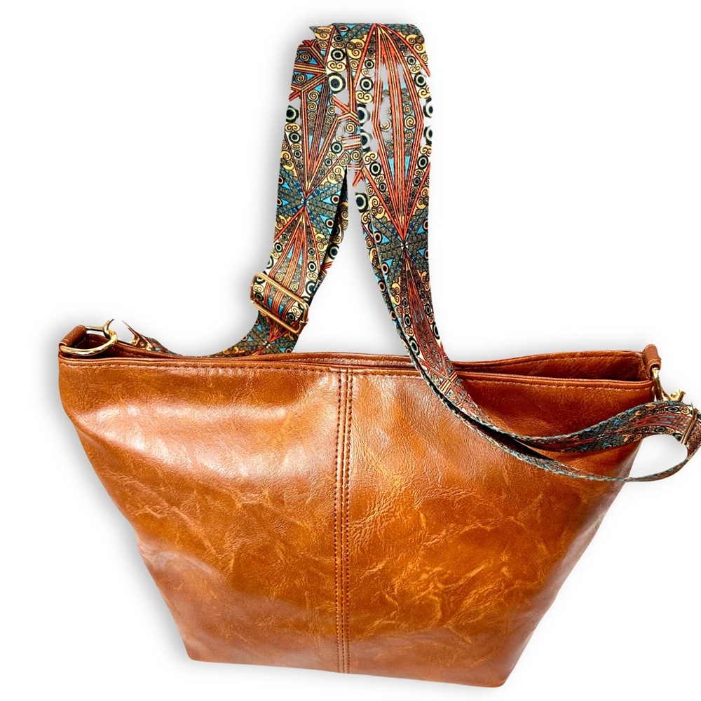 NEW Boho Brown Everyday Casual Crossbody with Art Deco-Inspired Rich Strap | NWT - Picture 7 of 8